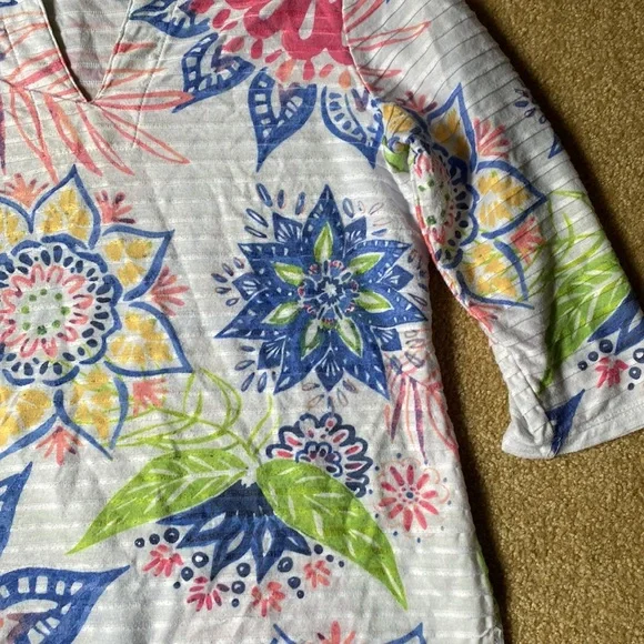 Coral Bay v neck large floral top blouse shirt LP petite - Picture 2 of 5